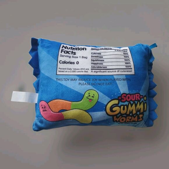 SOUR GUMMI WORMS Plush Gummy Candy 15 X 9 Pillow Collectible Toy Fun Foodie Gift - Picture 2 of 9